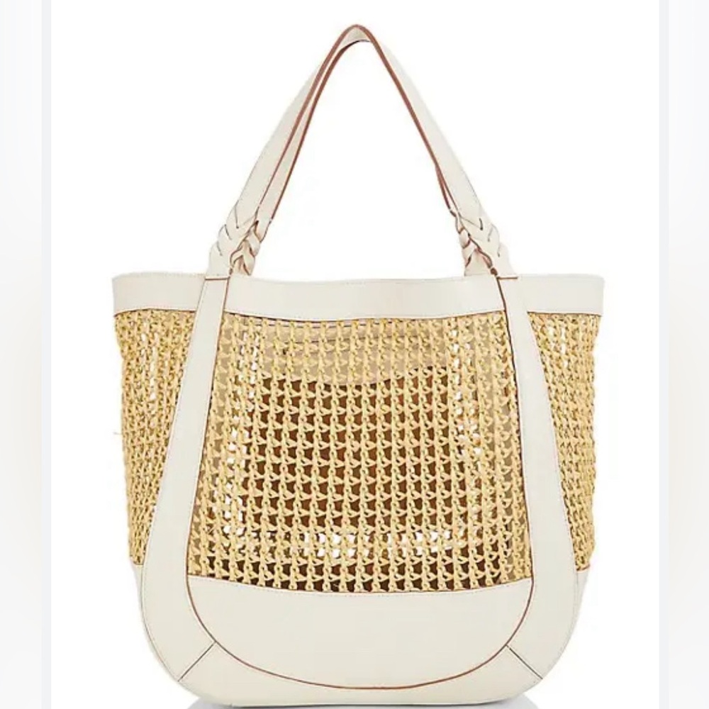 Ulla Johnson straw and white leather Albers Tote in Natural Ivory